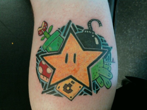 Supermario Geek Tattoo On Bicep