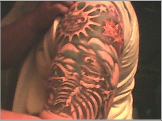 Man Left Half Sleeve Scenery Tattoo