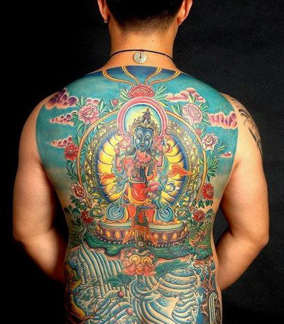 Religious Scenery Tattoo On Back