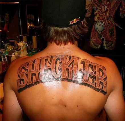 Sheckler Graffiti Tattoo On Upperback