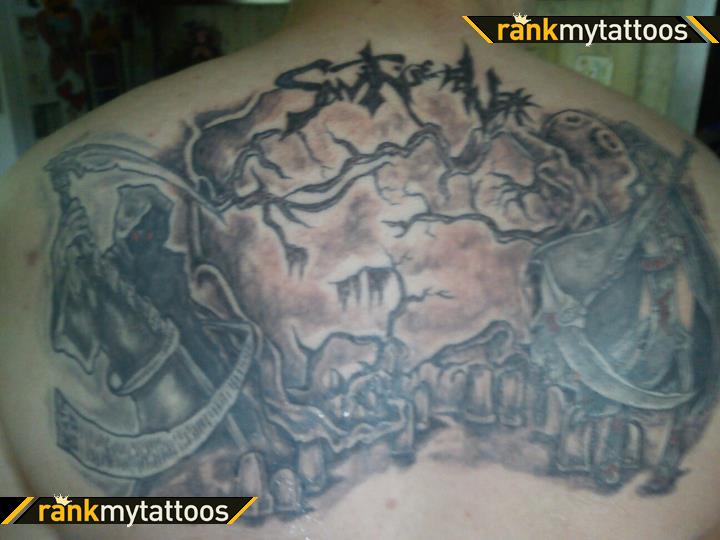 Grim Reaper Graveyard Tattoo On Upperback
