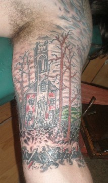 Left Bicep Graveyard Tattoo