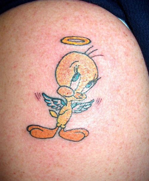 Animated angel Winged Tweety Tattoo On Shoulder