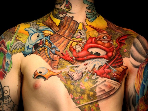 Animated Turtle Tattoo On Man Chest