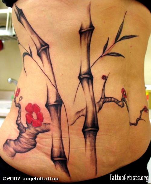 Japanese Bamboo Tree Tattoos On Back