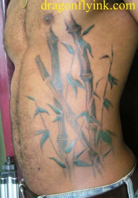 Man Rib Side Bamboo Tree Tattoo