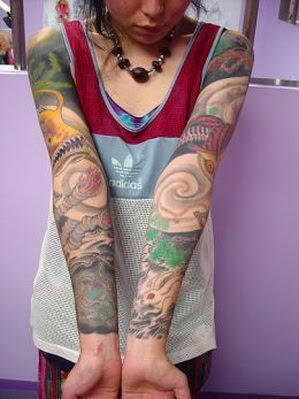 Colored Aqua Tattoos On Both Sleeves