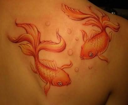 Cool Aqua Fish Tattoos On Back