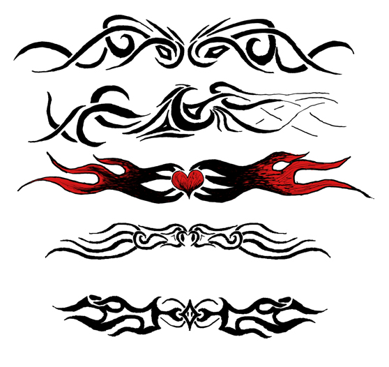Flaming And Tribal Armband Tattoos Designs