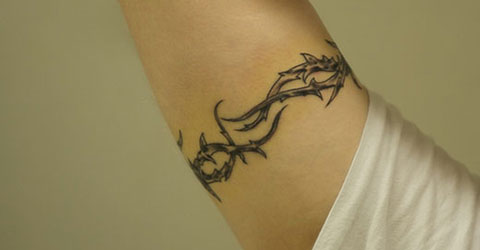 Grey Ink Barbed Wire Armband Tattoo