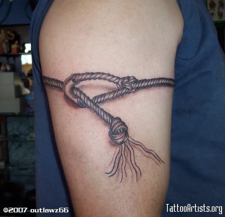 Grey Ink Rope Armband Tattoo On Half Sleeve