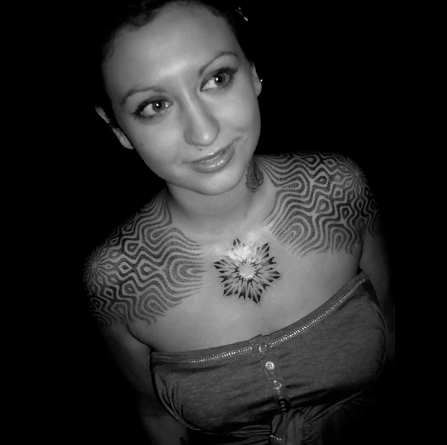 Geometric Tattoos On Girl Both Shoulders