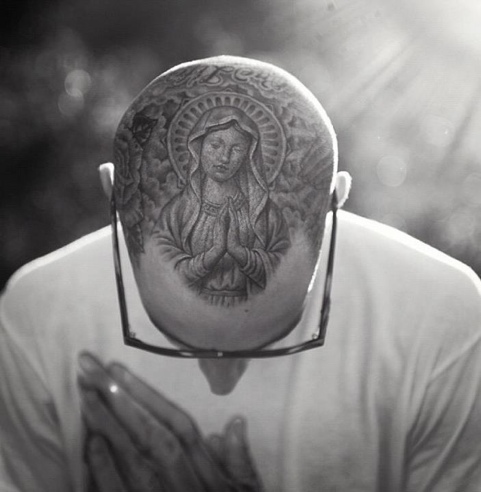 Praying Virgin Marry Head Tattoo For Men
