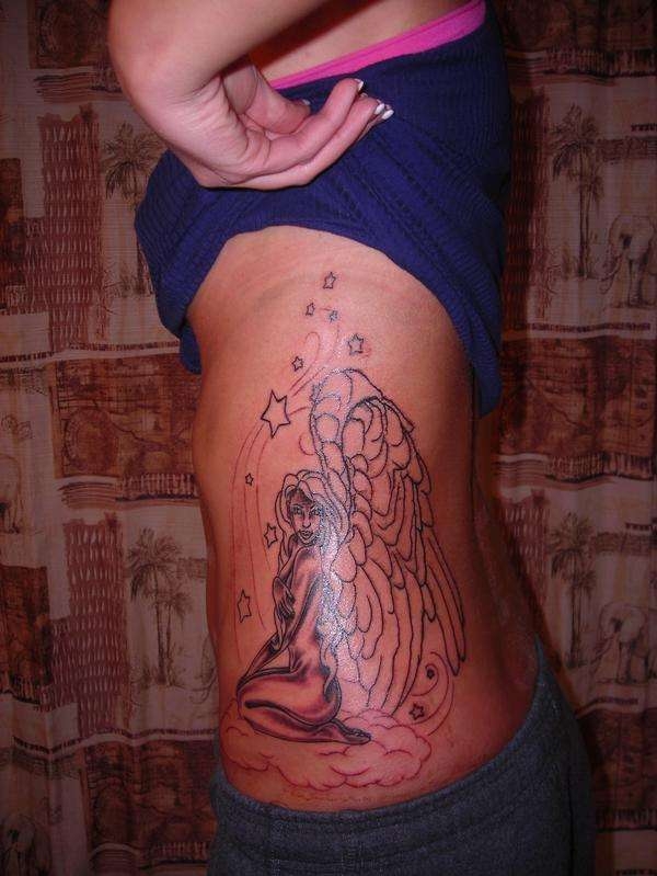Rib Side Praying  Angel Tattoo For Girls