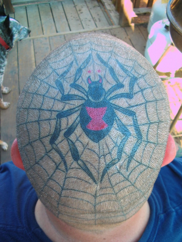 Spider And Spider Web Head Tattoo