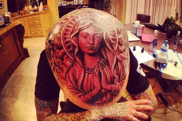 Virgin Marry Head Tattoo For Men