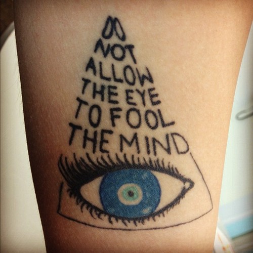 Blue Illuminati Eye Tattoo On Half Sleeve