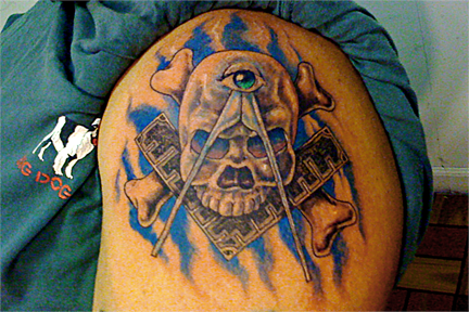 Skull and Geometric Illuminati Eye Tattoo On Shoulder