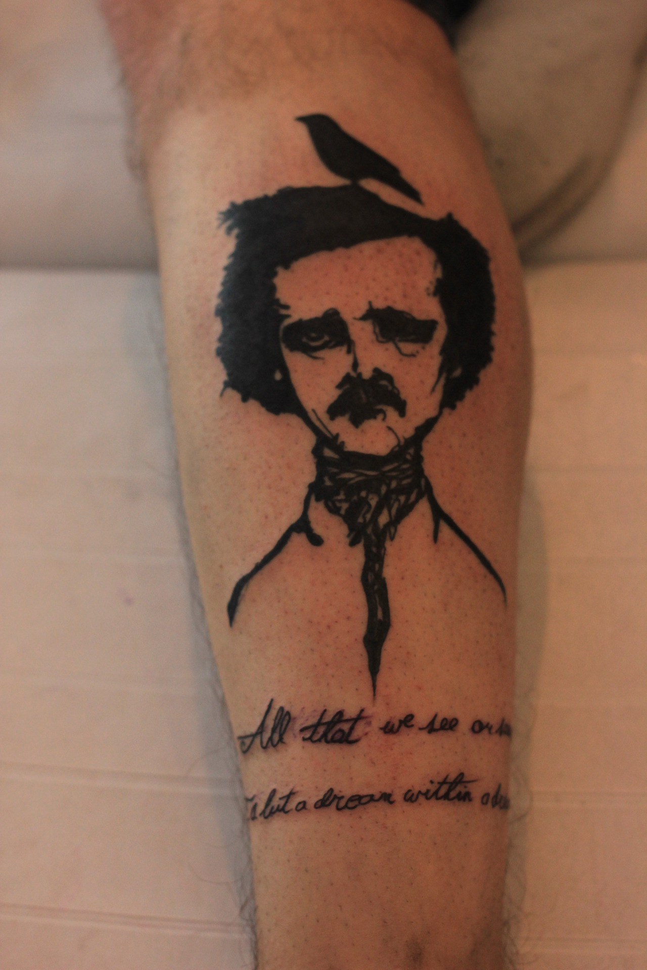 Rajnikant Portrait And Poem Tattoo On Sleeve