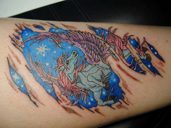 Ripped Skin Colored Pegasus Tattoo