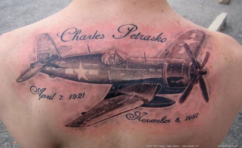 Upperback Large Airplane Tattoo