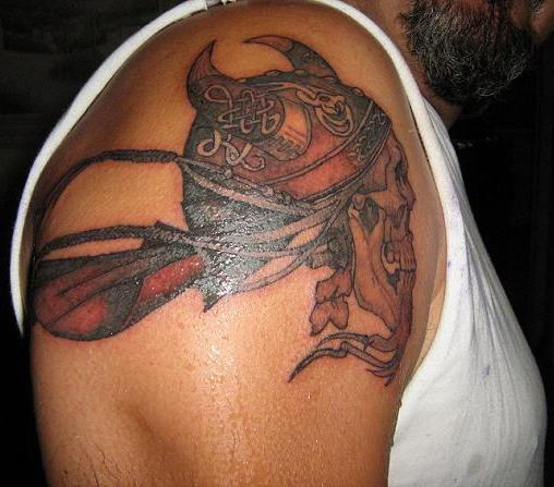 Viking Skull Tattoo On Right Shoulder