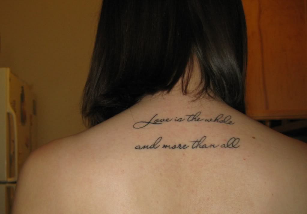 Wonderful Upperback Quote Tattoo For Girls