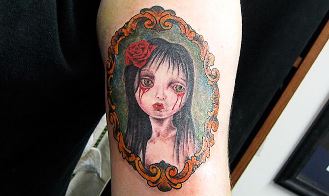 Zombie Portrait Tattoo On Inner Bicep