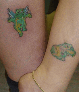 Small Green Ink Hippo Tattoos On Legs