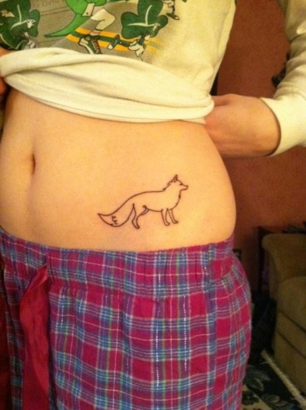 Outline Fox Tattoo On Left Hip