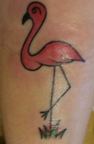 Red Ink Flamingo Tattoo On Side Arm