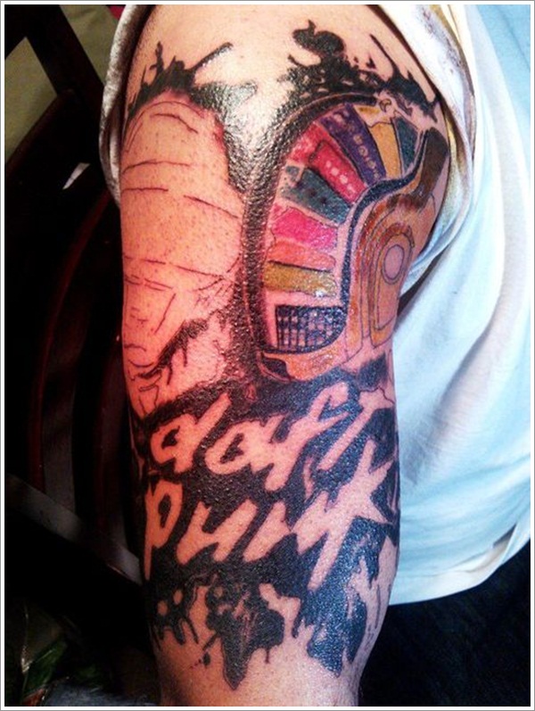 Color Daft Punk Tattoo On Left Half Sleeve