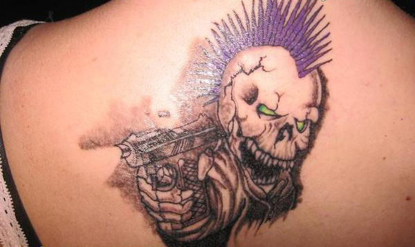 Colored Punk Tattoo On Upperback