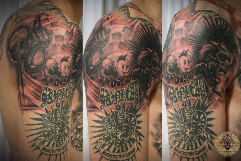 Crazy Punk Tattoo On Half Sleeve