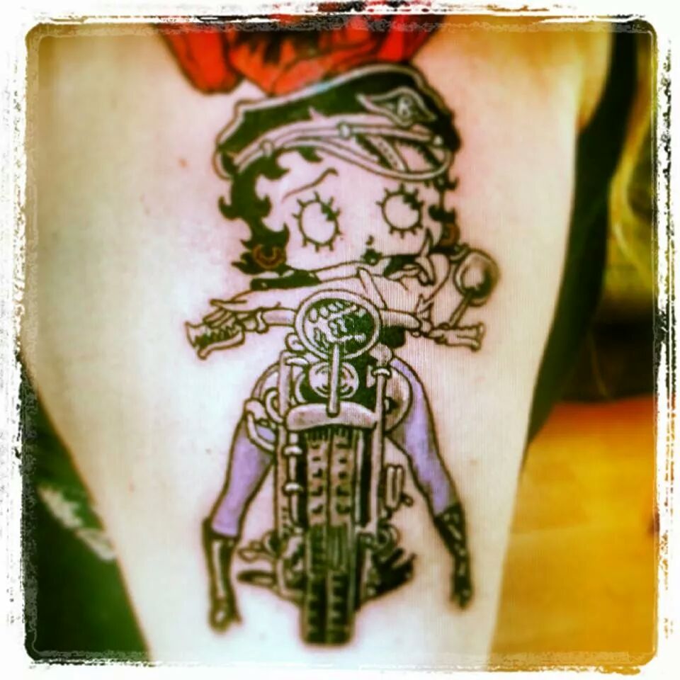 Biker Betty Boop Tattoo On Half Sleeve