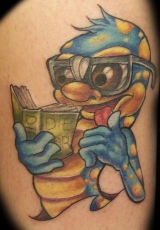 Worm Reding Book Tattoo