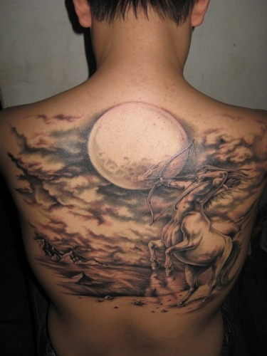 Moon and Archer Tattoo On Back