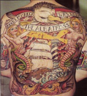 Sailor And Albatross Tattoo On Back