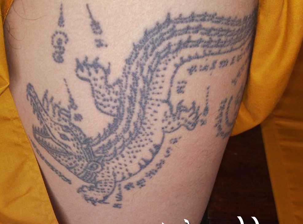 Traditional Thai Alligator Tattoo On Half Sleeve