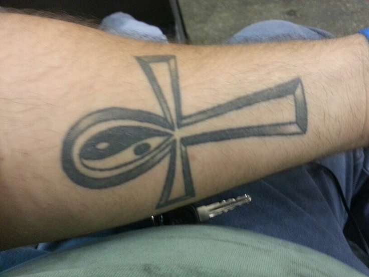 Yin Yang Ankh Tattoo On Leg