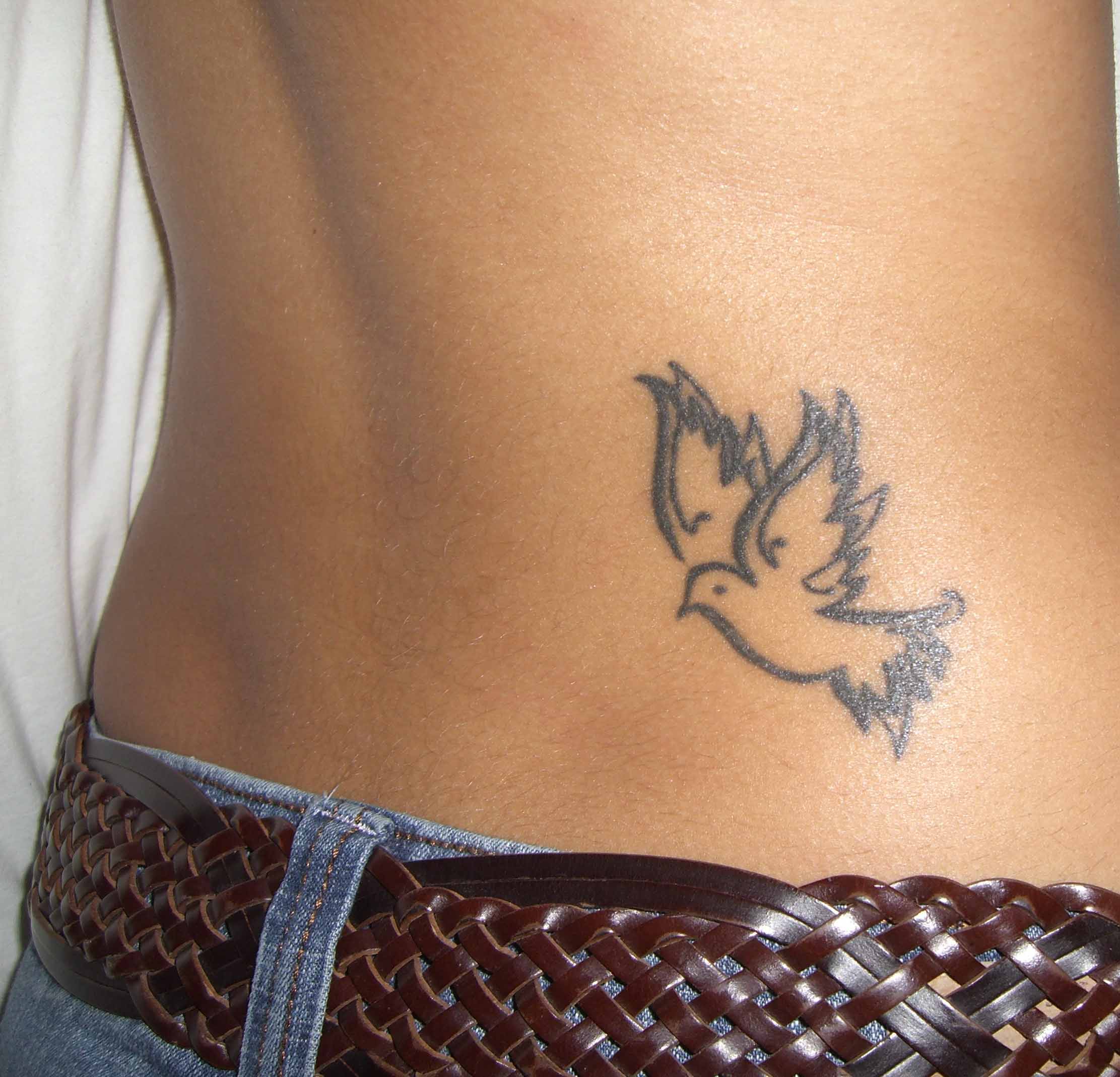 Black Ink Outline Dove Tattoo On Lowerback