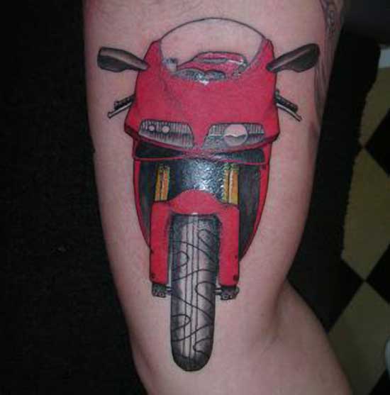 Red Bike Tattoo On Right Bicep