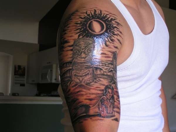 Right Half Sleeve Beach Tattoo For Men