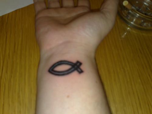Small Jesus Fish Christianity Tattoo On Right Wrist