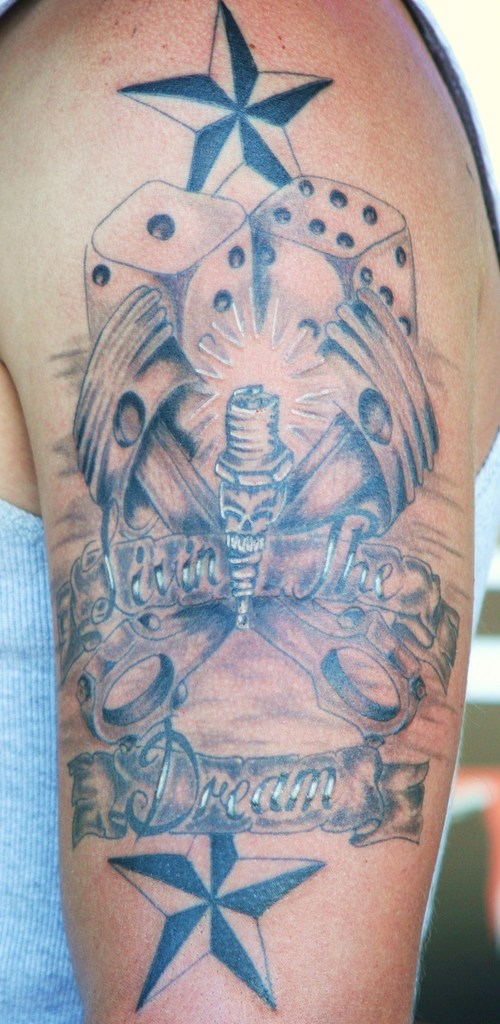 Stars And Dice Tattoos on Left Half Sleeve