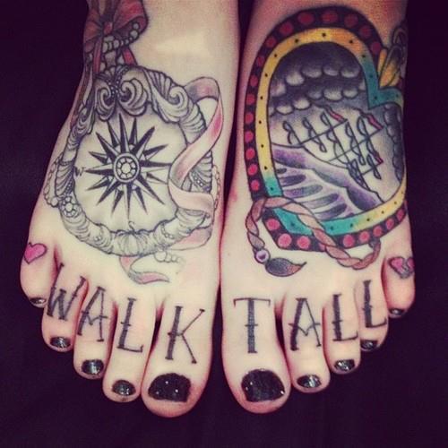 Walk Tall Feet Tattoos