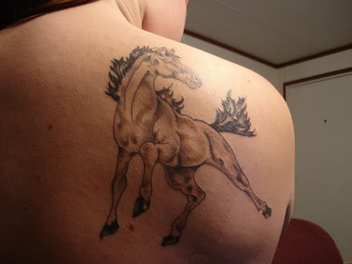 Right Back Shoulder Horse Tattoo