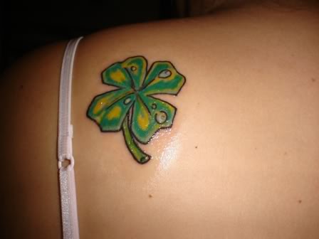 Girl Left Back Shoulder Leaf Tattoo