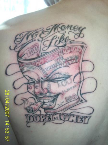 Wonderful Left Back Shoulder Money Tattoo