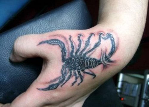 Grey Ink Scorpio Tattoo On Left Hand